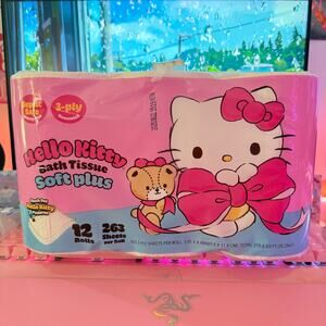 Hello Kitty Bath Tissue Soft 12 Rolls 3-Ply Pink Embossed Toilet Paper Sanrio